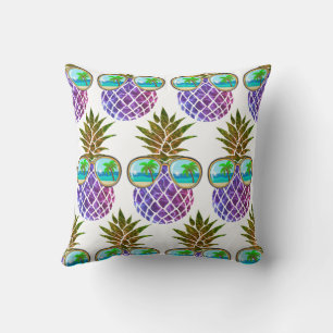 Tropical pink purple pineapple throw pillow