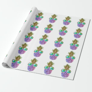 Tropical pink purple pineapple wrapping paper