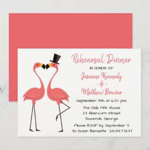 Tropical Pink Rehearsal Dinner Flamingo Wedding Invitation