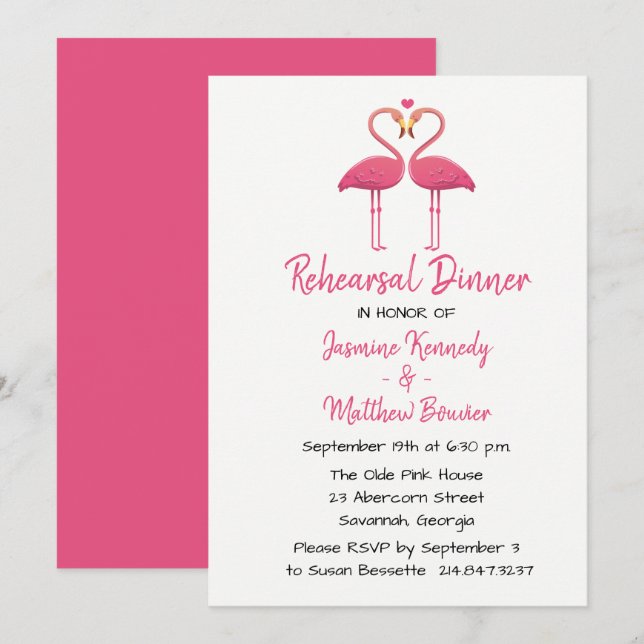 Tropical Pink Rehearsal Dinner Flamingo Wedding Invitation (Front/Back)