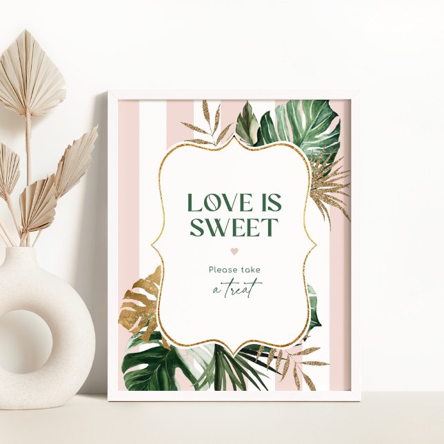 Tropical pink stripes Love is sweet take a treat Poster (Creator Uploaded)