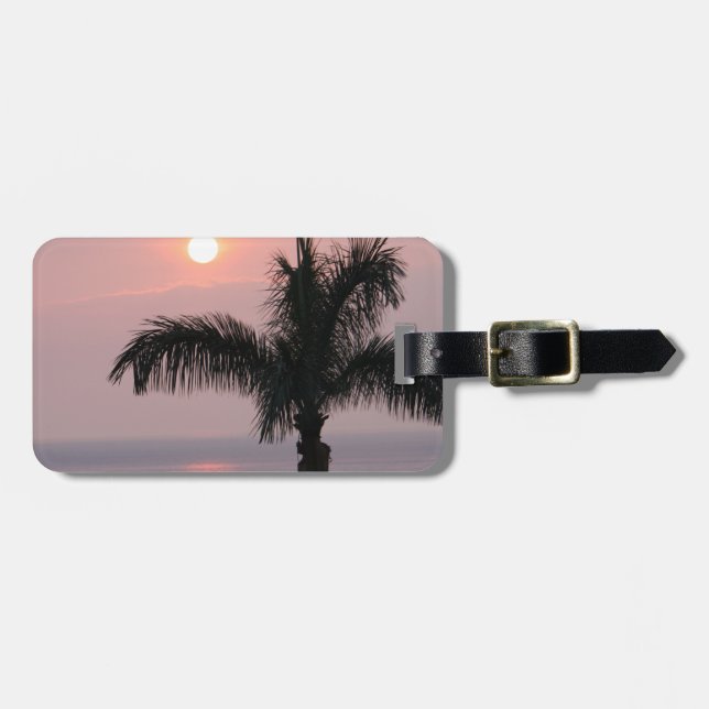 Tropical Pink Sunset and Palm Luggage Tag (Front Horizontal)
