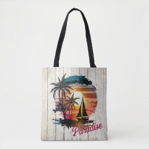 Tropical Pink Sunset Sailing Palms Tote Bag