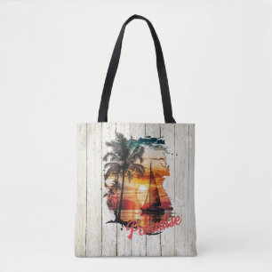 Tropical Pink Sunset Sailing Palms  Tote Bag
