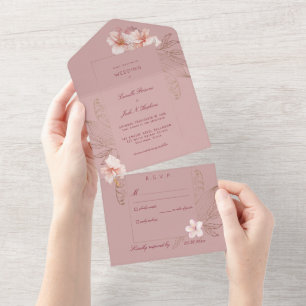Tropical Pink Tracery Wedding All In One Invitation