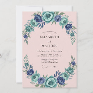 Tropical Pink Turquoise Petal Wedding Invitation
