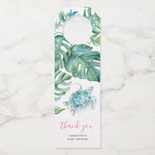 Tropical Pink Watercolor Sea Turtle Favour Bottle Tag