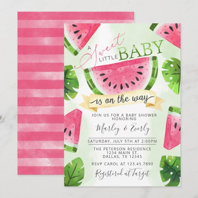 Tropical Pink Watermelon Baby Shower Invitation (Front/Back)