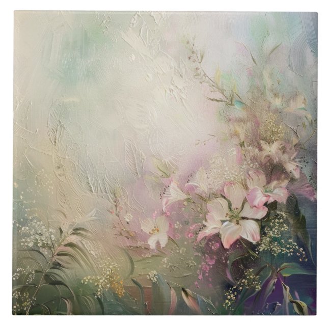 Tropical Pink White Floral  Tile (Front)