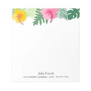 Tropical Pink Yellow Hibiscus Botanical Notepad
