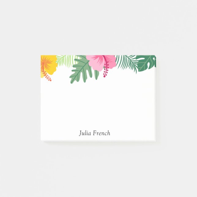 Tropical Pink Yellow Hibiscus Post-It Notes (Front)