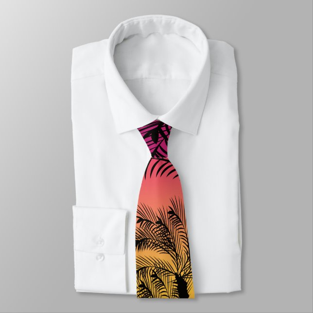 Tropical Pink Yellow Sunset Modern Minimalist Tie (Tied)