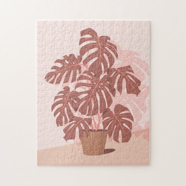 Tropical Plant. Monstera (Pink and plum shades) Jigsaw Puzzle (Vertical)
