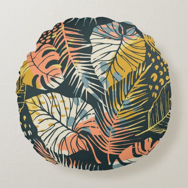 Tropical plants: abstract artistic pattern. round pillow (Front)