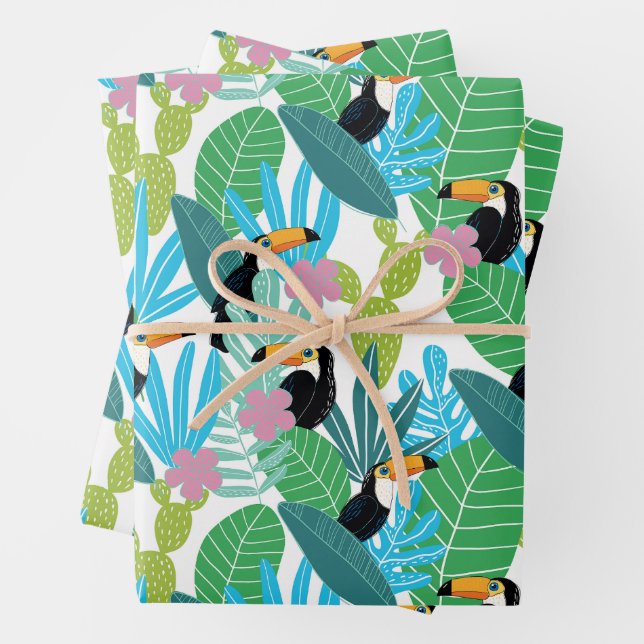 Tropical Plants and Birds  Wrapping Paper Sheet (In situ)