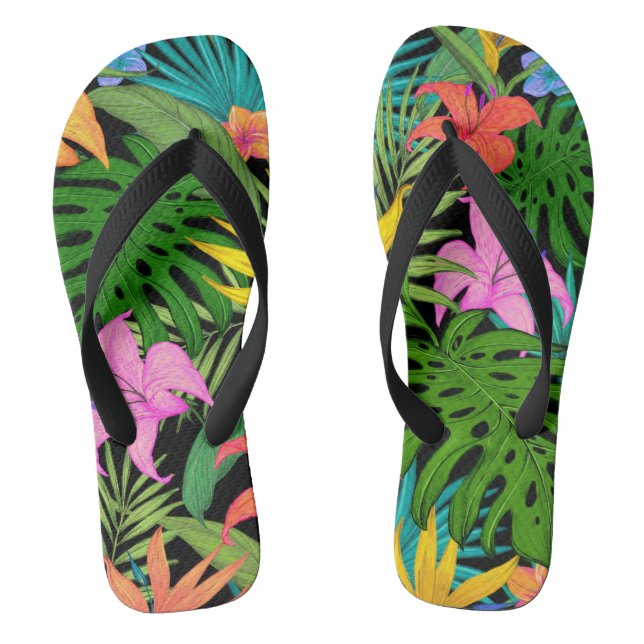 Tropical Plants and Colourful Flowers Flip Flops (Footbed)