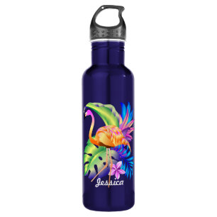 Tropical Plants and Flamingo Personalised 710 Ml Water Bottle