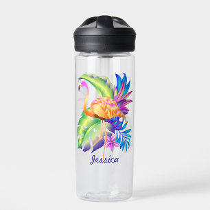 Tropical Plants and Flamingo Personalised Water Bottle