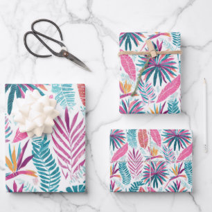 Tropical plants and flowers pattern wrapping paper sheet