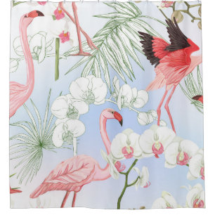 Tropical plants and flowers. Seamless pattern, bac