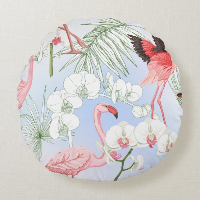 Tropical plants and flowers. Seamless pattern, bac Round Pillow (Front)