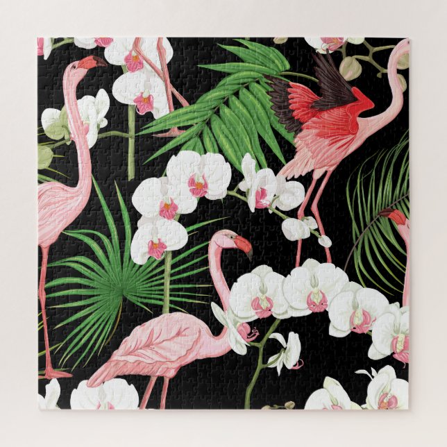 Tropical Plants Birds Coloured Illustration Jigsaw Puzzle (Vertical)