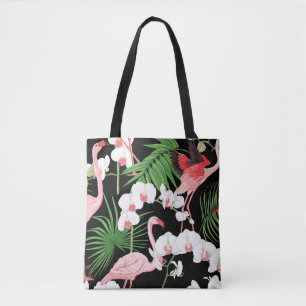 Tropical Plants Birds Coloured Illustration Tote Bag