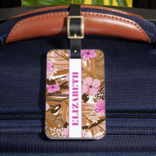 Tropical Plants Floral Pattern First Name Luggage Tag