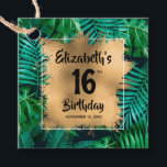 Tropical Plants Gold 16th Birthday Personalized Favour Tags<br><div class="desc">Make your own personalized party favour tags or gift tags featuring your text on a gold faux foil square over a tropical plants print pattern with your thank you message on the back. All text and fonts can be changed to any event. LOTS OF STYLES to choose from in our...</div>