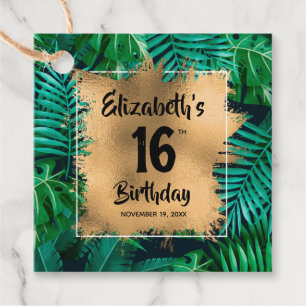Tropical Plants Gold 16th Birthday Personalized Favour Tags