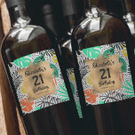 Tropical Plants Gold 21st Birthday Personalized Wine Label<br><div class="desc">Make your own personalized wine bottle labels featuring your text on a gold faux foil square over a black dots and colourful tropical plant print pattern. All text and fonts can be changed to any event. LOTS OF STYLES to choose from in our store.</div>