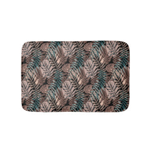 Tropical plants, jungle, tropics , beige ,leaves  bath mat