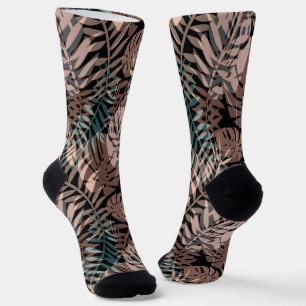Tropical plants, jungle, tropics , beige ,leaves socks