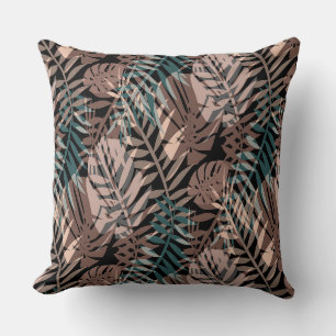 Tropical plants, jungle, tropics , beige ,leaves throw pillow