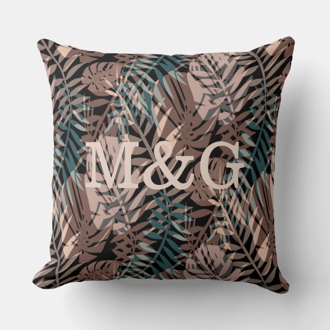 Tropical plants, jungle, tropics , beige ,leaves   throw pillow (Front)