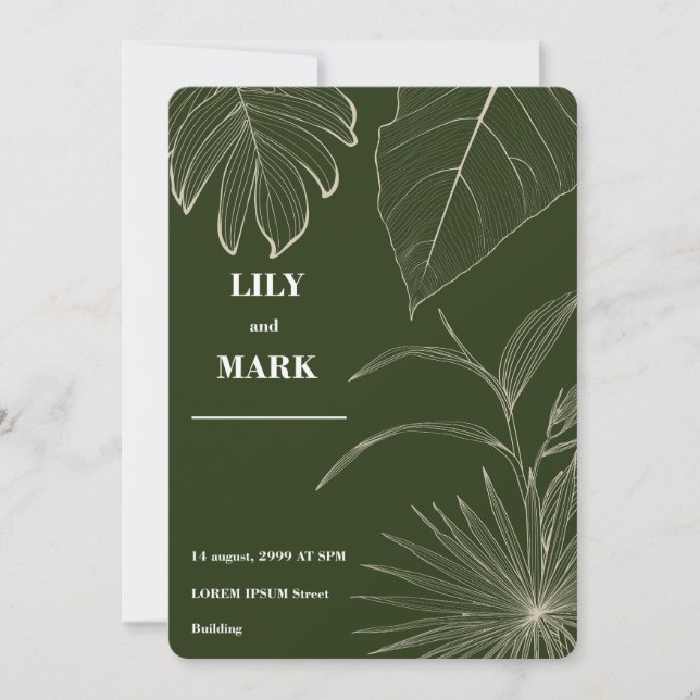 Tropical plants line illustration. invitation (Front)