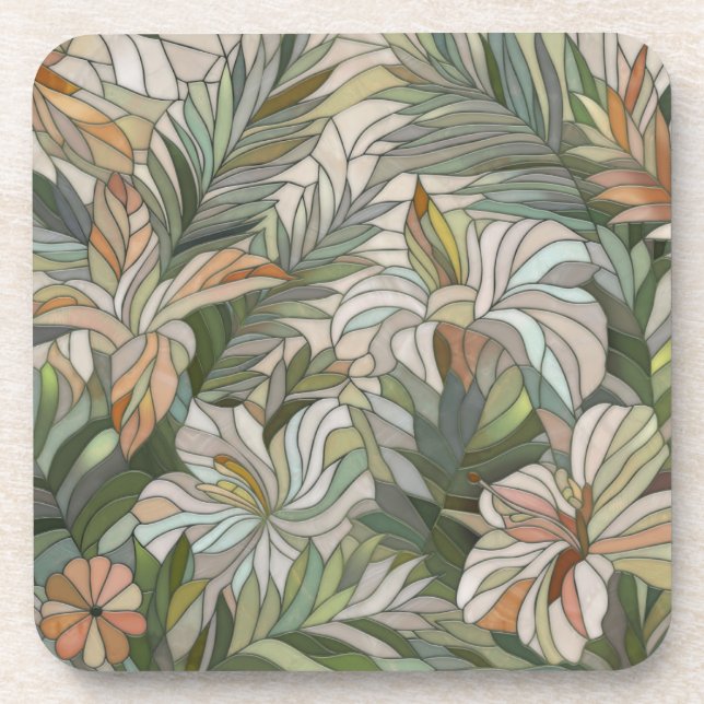 Tropical plants Mosaic Digital Art Coaster (Front)