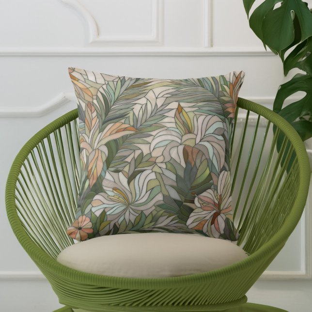 Tropical plants Mosaic Digital Art Throw Pillow (Creator Uploaded)