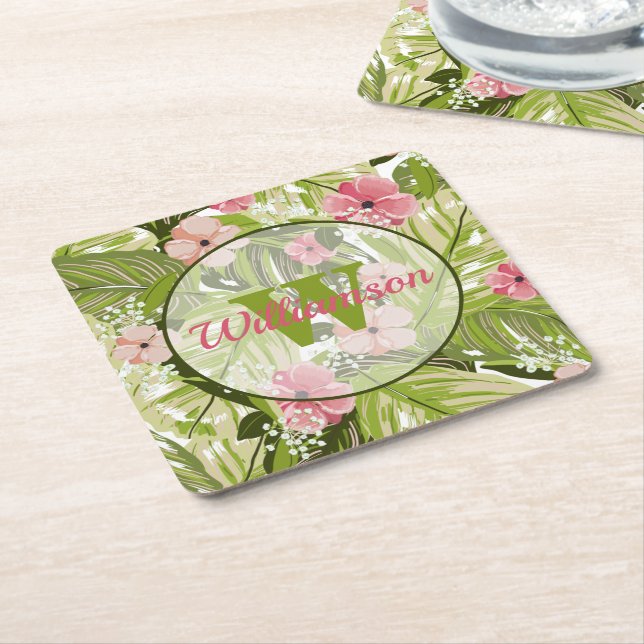Tropical Plants Square Paper Coaster (Angled)