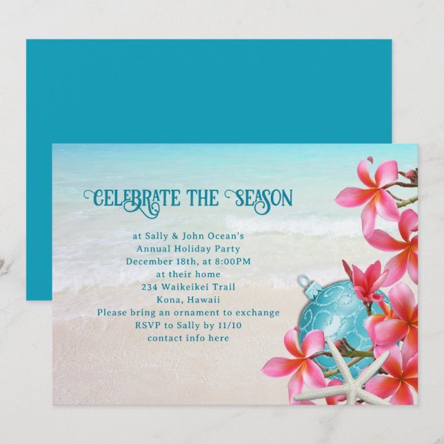 Tropical Plumeria Beach Invitations de Fêtes (Devant / Derrière)