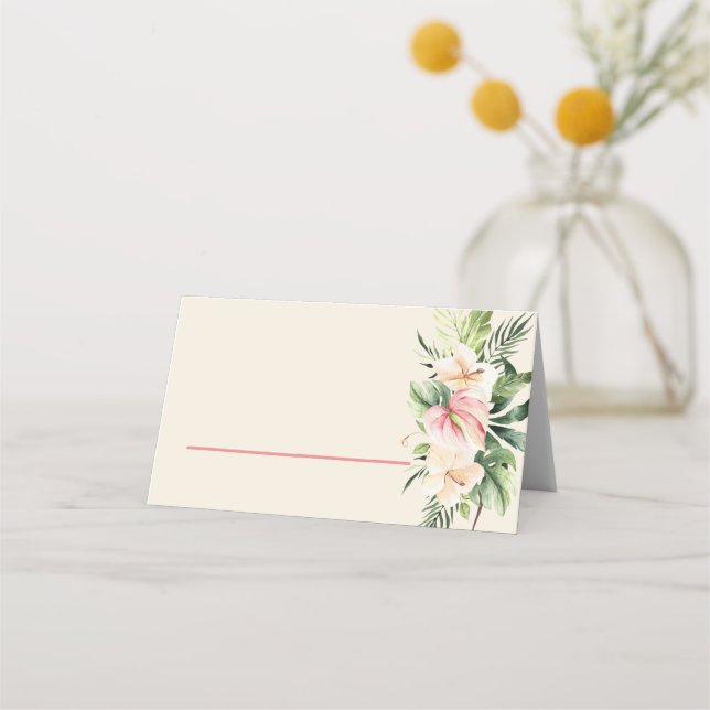 Tropical Plumeria & Flamingo Lily Place Card (Front)