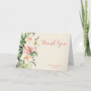 Tropical Plumeria & Flamingo Lily Thank You Note Card