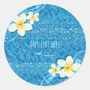 Tropical Plumeria Flower Blue Summer Party Favour Classic Round Sticker