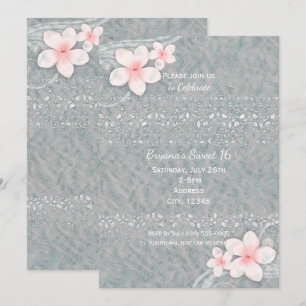 Tropical Plumeria Flower Grey Pink Summer Party Invitation