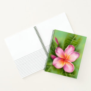 Tropical Plumeria Flower Pink Orange Personalized Notebook