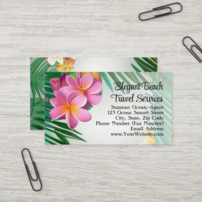Tropical Plumeria Flower Spa Beach Travel Business Card (Front/Back In Situ)