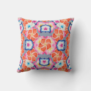 Tropical Plumeria Flowers X Pattern  Throw Pillow