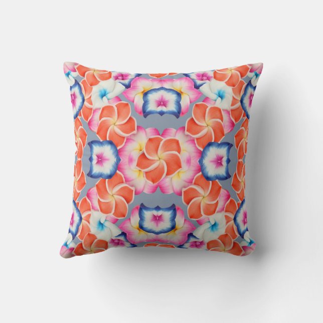 Tropical Plumeria Flowers X Pattern  Throw Pillow (Back)