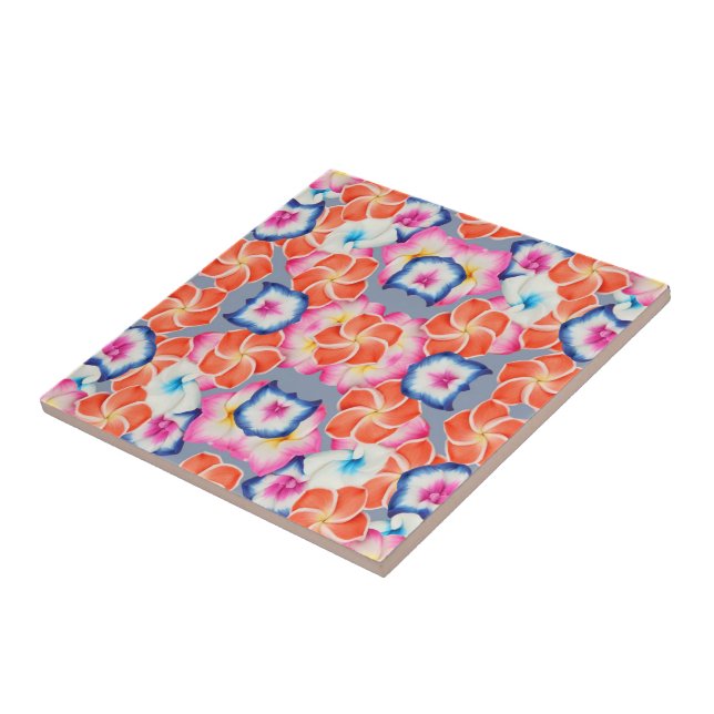 Tropical Plumeria Flowers X Pattern  Tile (Side)