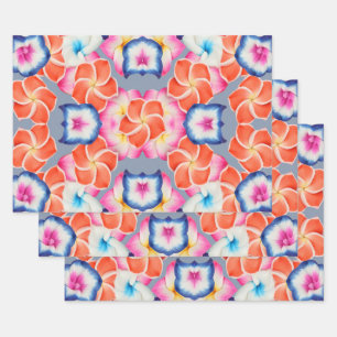Tropical Plumeria Flowers X Pattern  Wrapping Paper Sheet